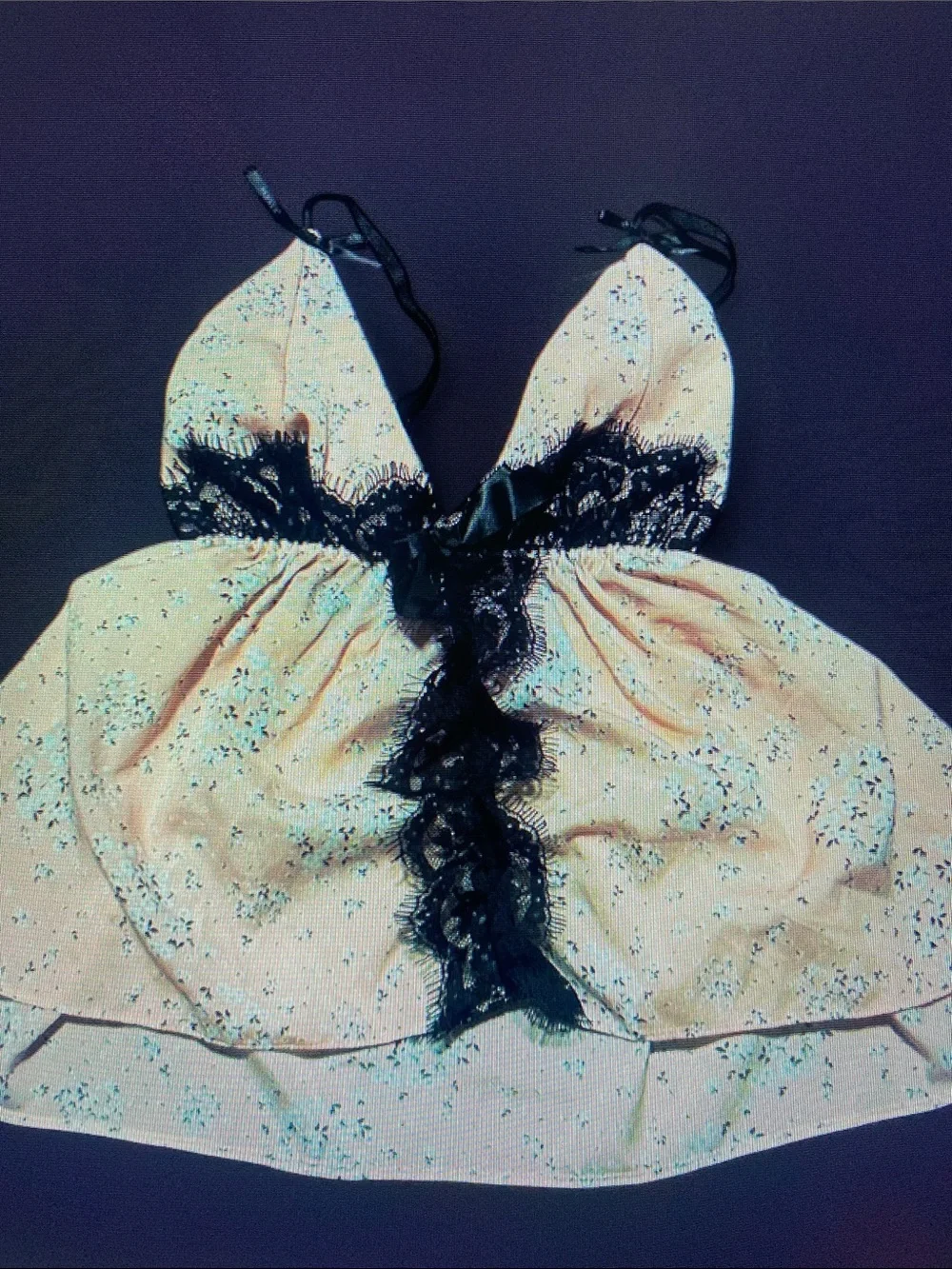 Peach Floral Lace-Trim Cami with Black Accents